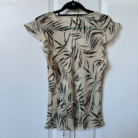 Y2K Fairweather Flutter Sleeve Blouse Womens L Sheer Chiffon Palm Floral Made US - Picture 5 of 7